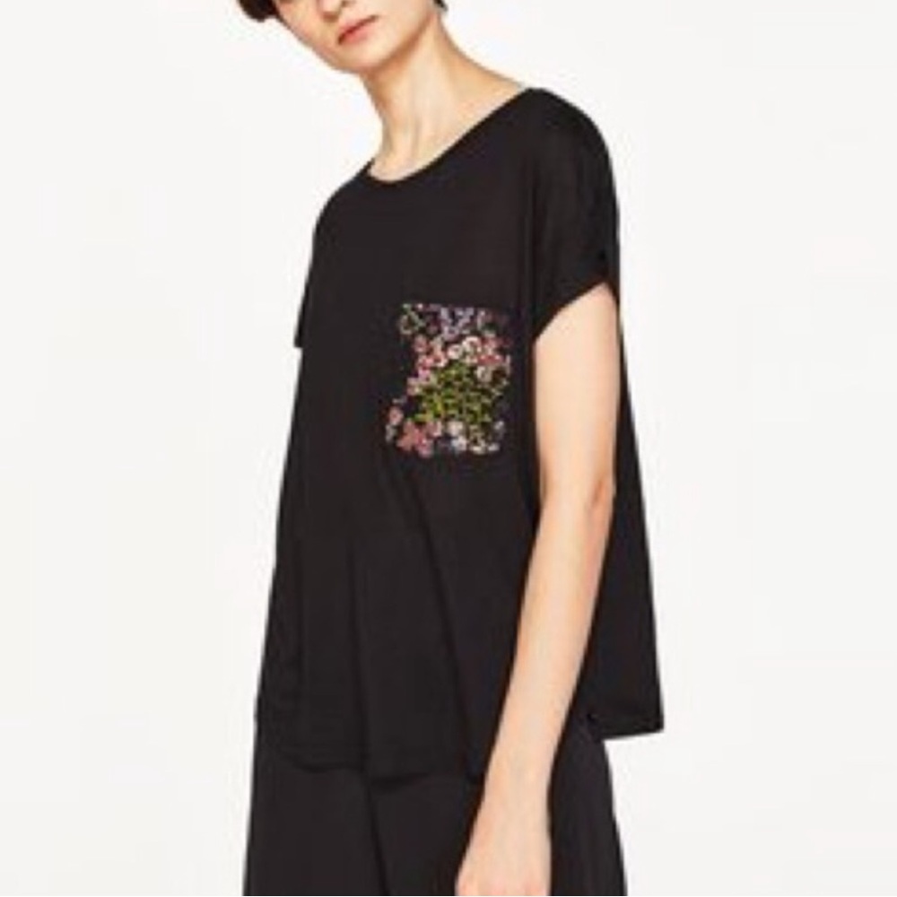 ZARA | Sequin Pocket Black T-shirt